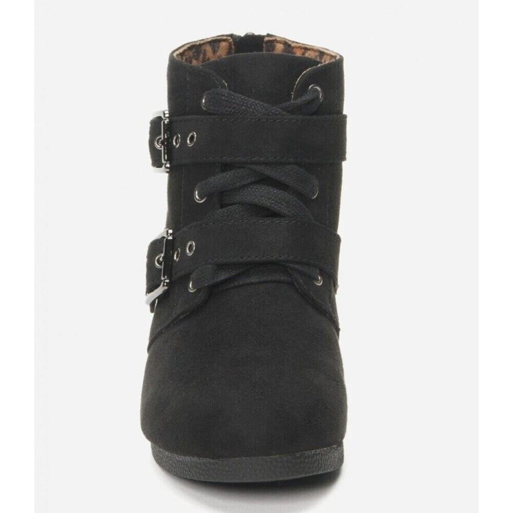 Justice Black Silver Buckle Wedge Booties Zip Up Girls’ Ankle Boots Shoes Size 4 - Picture 2 of 8